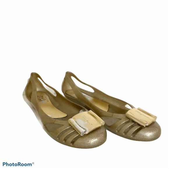 Salvatore Ferragamo | Shoes | Salvatore Ferragamo Bermuda Jelly Flat Gold 7  | Poshmark